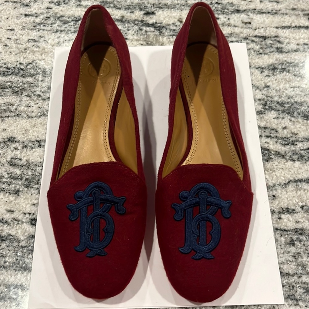 Tory Burch burgundy velvet logo flats 8